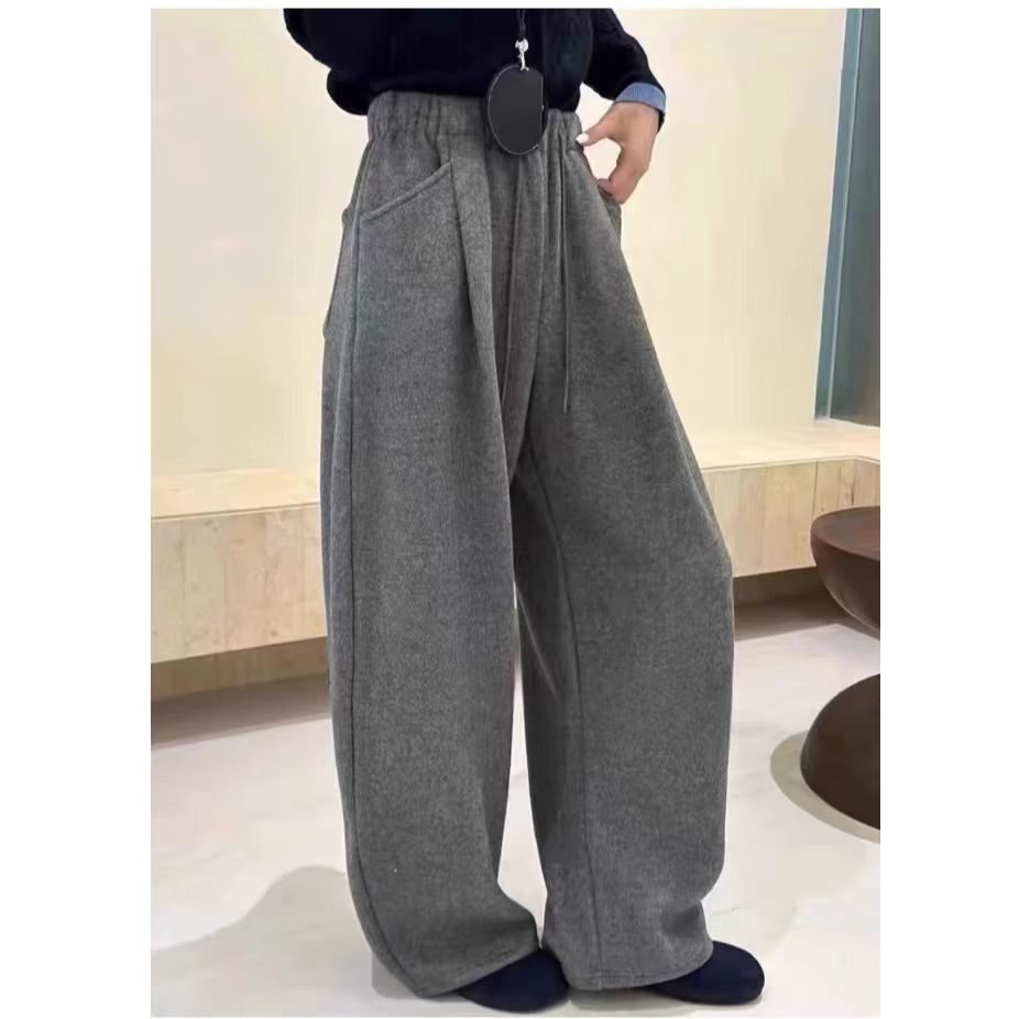 慵懒弯刀裤女秋冬季2025新款云朵绒加绒加厚百搭宽松休闲风阔腿裤 - 封面