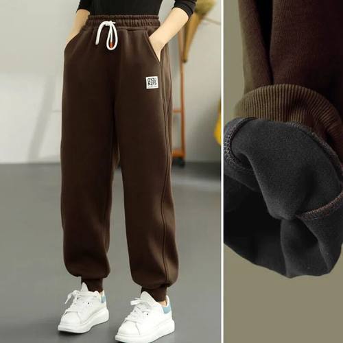 加绒加厚秋冬长裤束脚哈伦裤运动