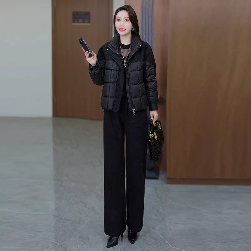 时尚洋气套装女2026年冬季新款毛呢拼接棉衣短外套阔腿裤两件套冬,女装/女士精品,时尚套装,淘宝优惠券,粉丝福利购,淘宝优惠卷