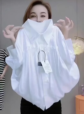 欧货重磅显瘦2026春夏秋季新款白色长袖衬衫百褶设计感百搭上衣女