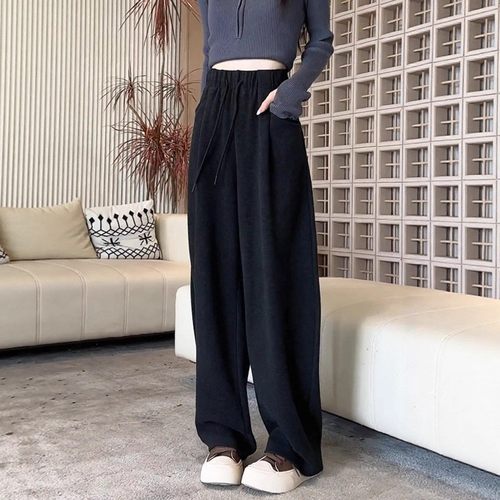 韩系慵懒风高腰阔腿裤女秋冬新款胖MM大码女装宽松垂感显瘦休闲裤