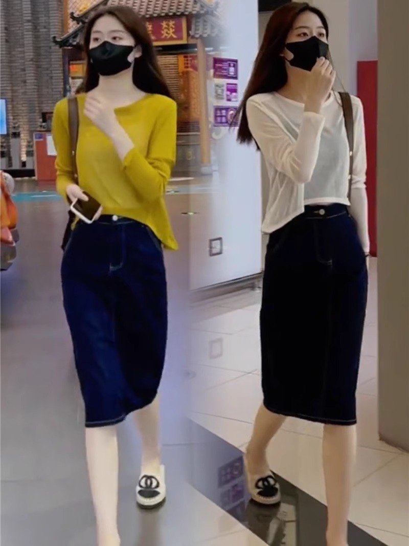 春秋新小个子牛仔a字裙