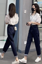 娃娃领衬衫薄款高腰牛仔九分裤直筒裤套装女2025夏新款休闲两件套
