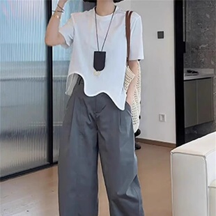 两件套装 2025新款 超好看白色t恤灰色阔腿裤 夏装 女 搭配一整套时尚