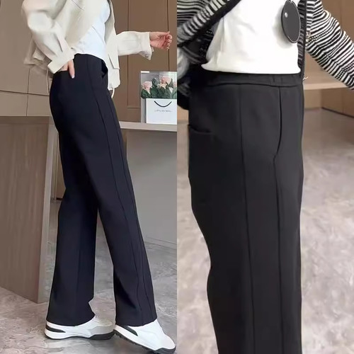 黑色直筒裤女秋冬新款高腰宽松显瘦小个子大码窄版休闲百搭阔腿裤