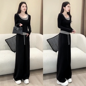 欧货时尚 两件套 假两件T恤阔腿裤 洋气运动休闲套装 女秋冬2026爆款