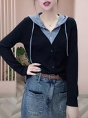 设计感假两件T恤上衣女春秋季 卫衣 百搭气质连帽时尚 2026新款 韩版