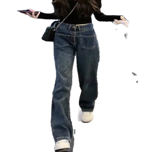 早春高级感炸街港风时尚套装女长袖打底衫高腰显瘦直筒阔腿牛仔裤