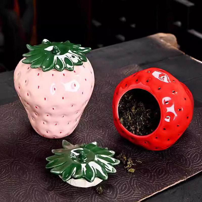 草莓陶瓷茶叶罐密封存储