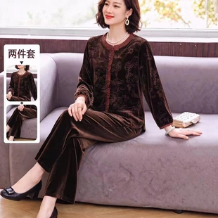 福绮女装中老年妈妈春秋新国风盘扣阔太太老奶奶宽松大码两件套装