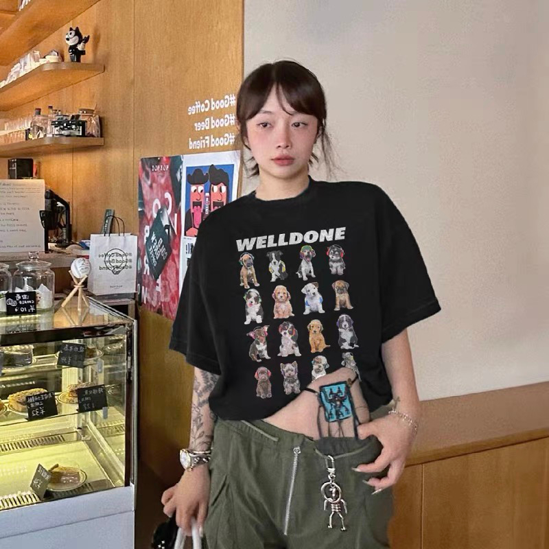 WE11DONE WBTK可爱小狗美式潮牌印花圆领男女同款情侣T恤