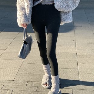 实拍实价发财暴富云朵裤 无缝高腰显瘦弹力腰字母 加厚灰色打底裤