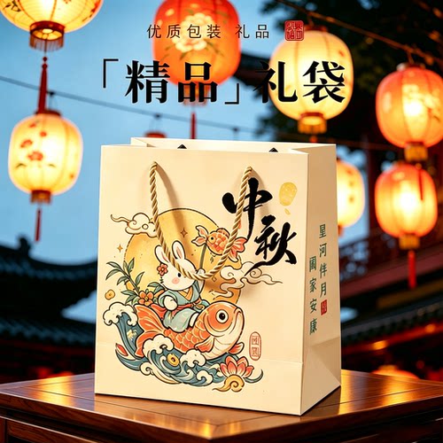 中秋节手提礼品袋精品送礼购物袋礼盒伴手礼礼品包装袋可定制
