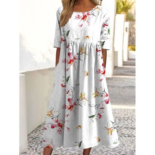 Women's round neck short sleeved dress女士印花圆领短袖连衣裙