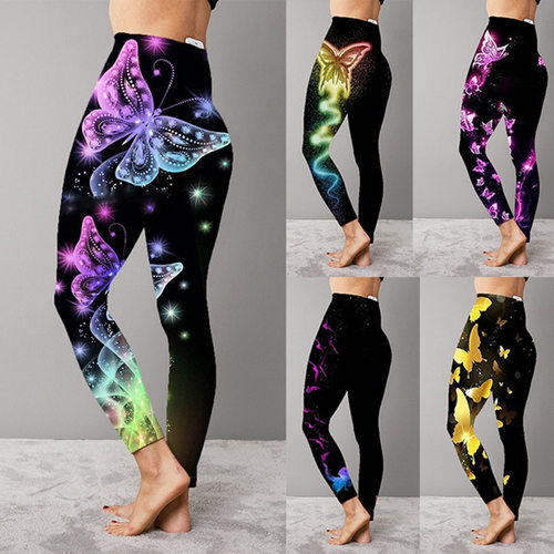 Printed high waisted slim fit pants 印花松紧带高腰修身长裤女