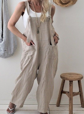 Women Casual Loose Cotton Suspender Pant Jumpsuit Overalls