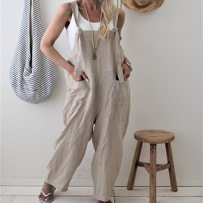 Women Casual Loose Cotton Suspender Pant Jumpsuit Overalls