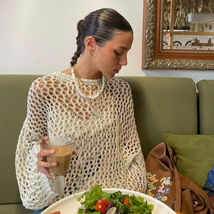 Bat Sleeve Pullover Hollow 套头衫 Neck Women镂空O领蝙蝠袖 女