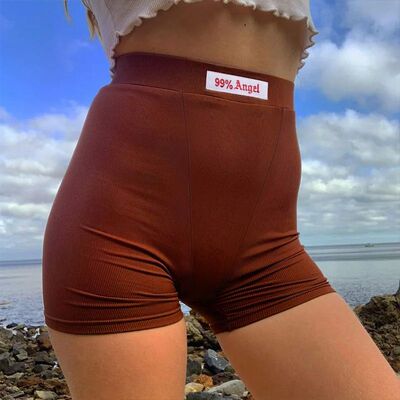 Women's letter sticker high waisted shorts女士字母贴高腰短裤