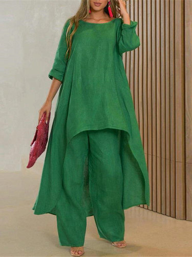 Top wide leg pants suit cotton and hemp上衣阔腿裤套装棉麻女