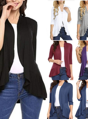 Autumn solid color cardigan ruffle top秋款纯色开衫荷叶边上衣