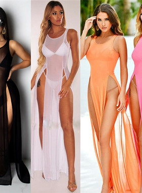 Solid See-through Long Dress Sleeveless Strap Dress束身长裙