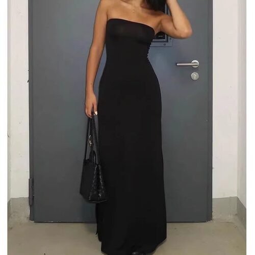 Solid color slim fit long dress for women 女士纯色长款连衣裙