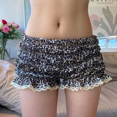 Women's leopard print pleated short skirt 修身豹纹褶皱短裙女