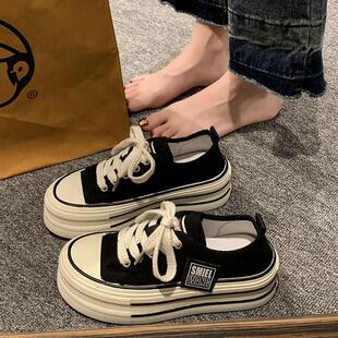 厚底帆布鞋女2025春季超火网红学生增高显腿长chic运动鞋板鞋单.
