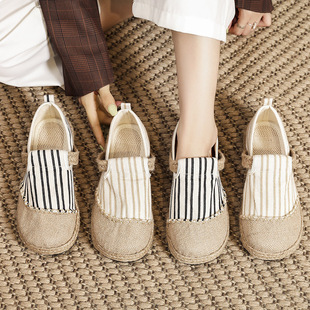 老北京布鞋女亚麻一脚蹬圆头民族风大头单鞋新中式渔夫鞋茶艺透气