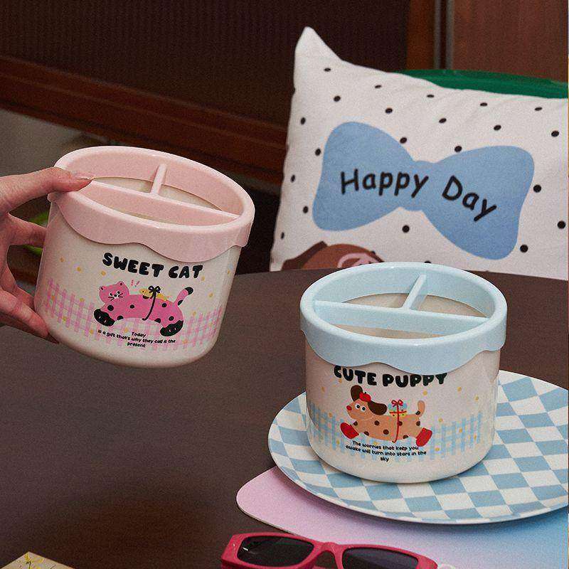 可爱化妆刷收纳筒大容量分格整理盒桌面卡通化妆品口红眉笔收纳盒,文具电教/文化用品/商务用品,笔筒,淘宝优惠券,粉丝福利购,淘宝优惠卷