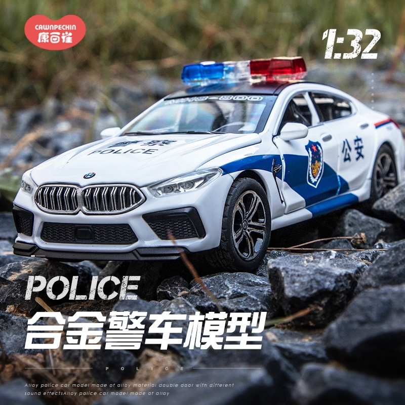 宝马M8警车合金回力车声光六门可开男孩摆件模型生日礼物2025新款
