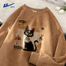 加绒无帽长袖 圆领麂皮绒上衣男款 冬加厚男士 回力男卫衣2025新款