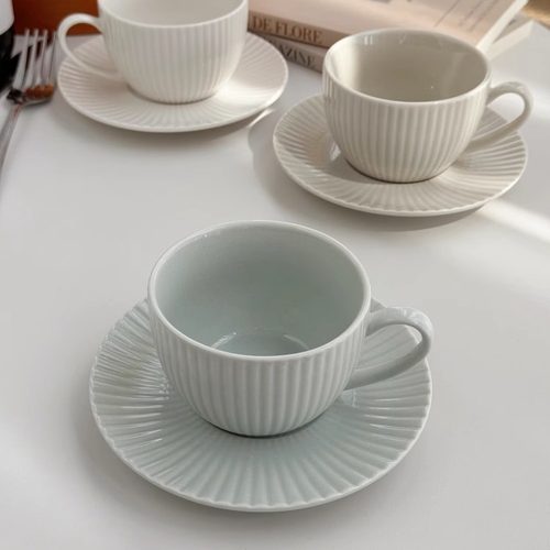 其其安 北欧ins简约拉花咖啡杯复古条纹高档牛奶下午茶杯碟