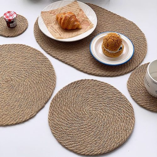 日式田园ins风亚麻草手工编织餐桌垫隔热垫子防烫锅碗菜盘垫杯垫