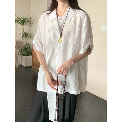 「闭店清仓不退不换」原创飘带衬衫设计感小众衬衣短袖男女夏