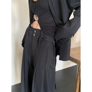 「闭店清仓不退不换」新中式绑带设计感休闲垂感宽松西裤长裤男女