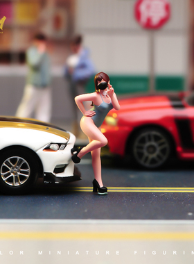 VM 1/87/64/43/24/18 戴口罩女孩手工涂装微缩人偶场景模型摆件