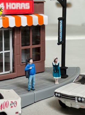 1/64 蓝色连衣裙文艺女青年微缩场景模型搭配3D彩色打印摆件人偶