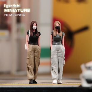 长发挎包美女微缩场景模型搭配涂装 小人偶
