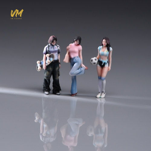 VM 1/64 御姐足球宝贝滑板男3D彩色打印微缩人偶搭配场景模型摆件