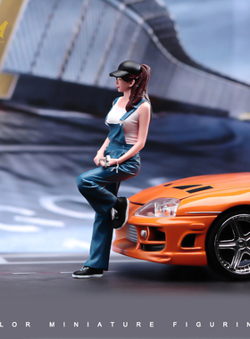 VM 1/24/18 美女修车工三人组精涂微缩场景模型搭配手工涂装人偶