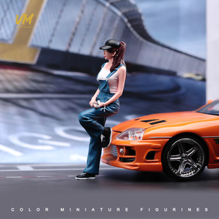 VM 1/24/18 美女修车工三人组精涂微缩场景模型搭配手工涂装人偶