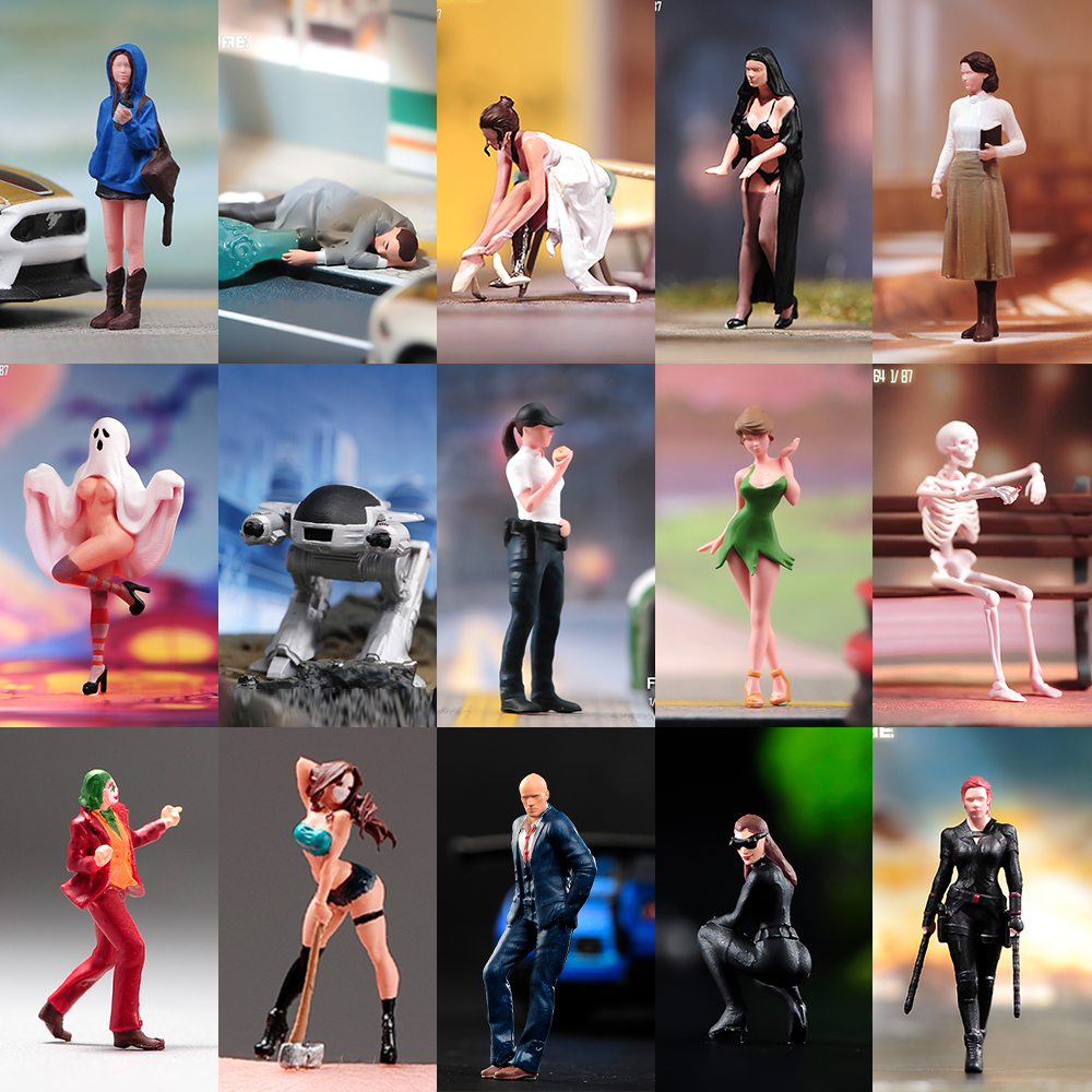 特价 现货 1/64 多款微缩场景模型搭配手工涂装车模小人偶