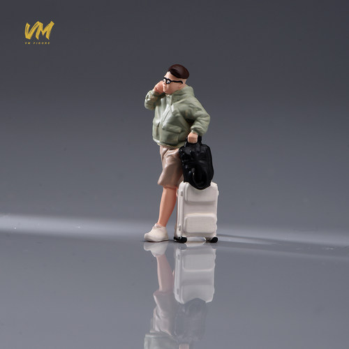 VM 1/87/64/43/24/18 打电话赶车的乘客手工涂装微缩人偶场景模型
