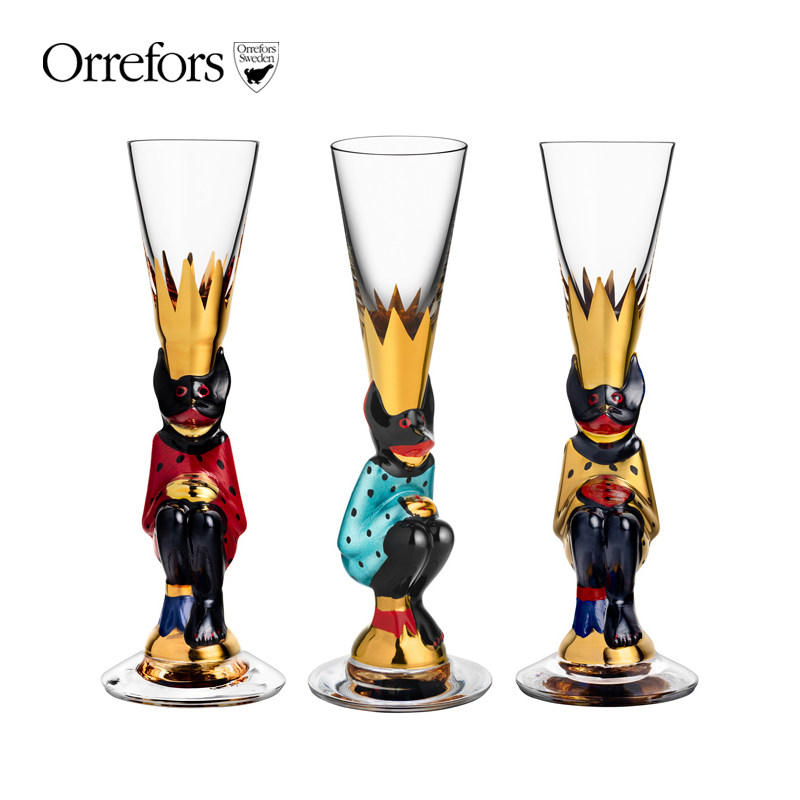 瑞典orrefors进口手工描金酒杯诺贝尔纪念杯nobel创意高脚烈酒杯