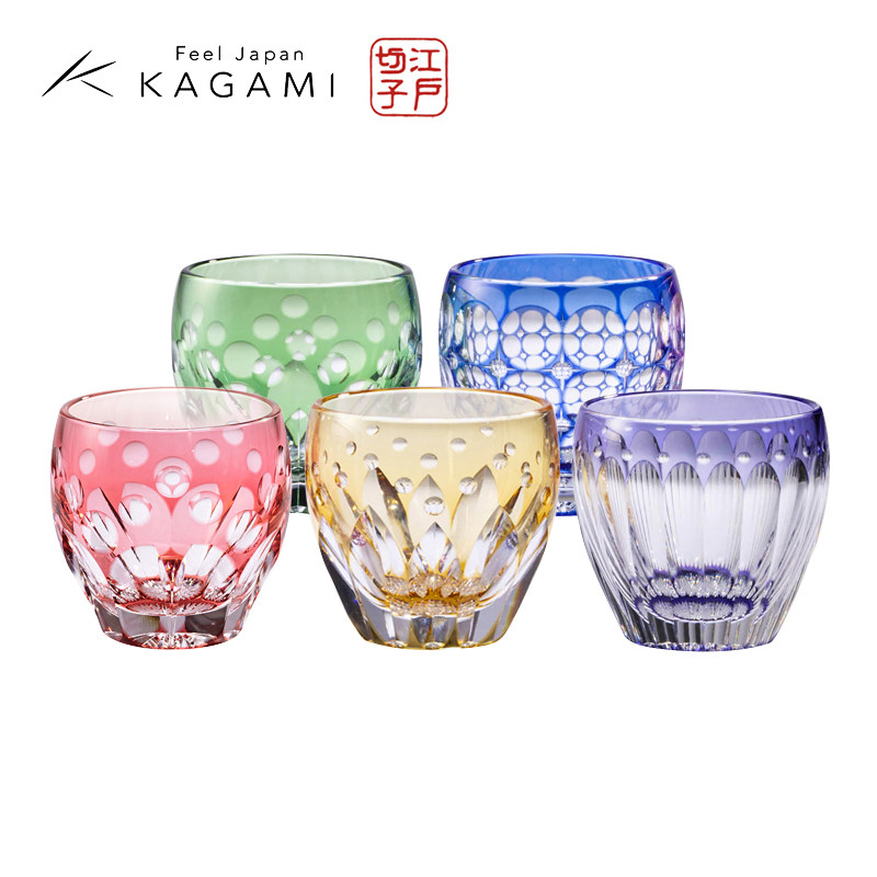 日本KAGAMI江户切子进口传统手工水晶玻璃刻花杯子清酒樱花冷酒杯