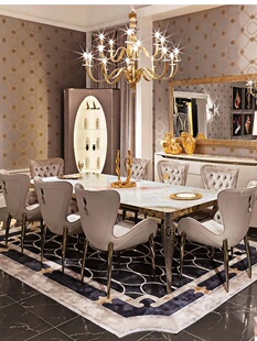 意式轻奢餐桌长方形大理石鳄鱼纹不锈钢意大利设计餐台家用西餐桌