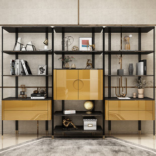 轻奢风书架金属不锈钢多层创意奢华家用书房置物架设计师展示架子