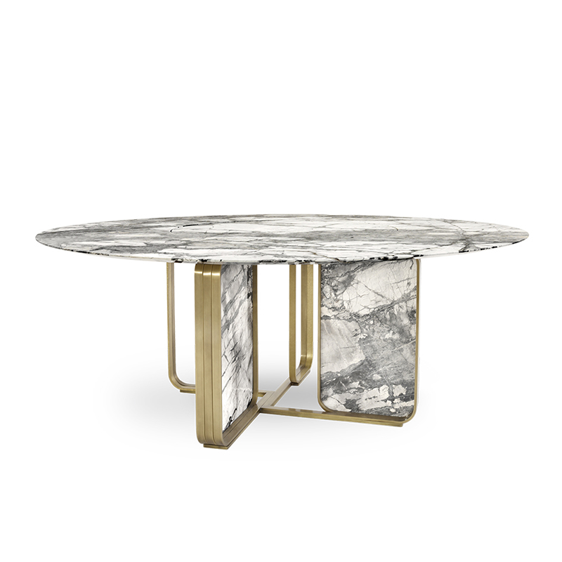 意式轻奢大理石圆桌椅组合家用小户型设计师高端转盘岩板餐桌圆桌